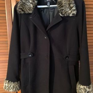 faux Leopard trim dress coat